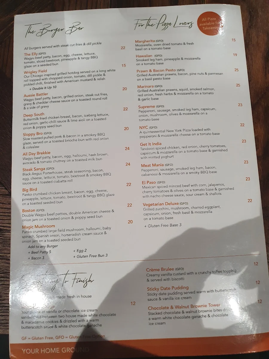 Menu, Elanora Hotel East Gosford