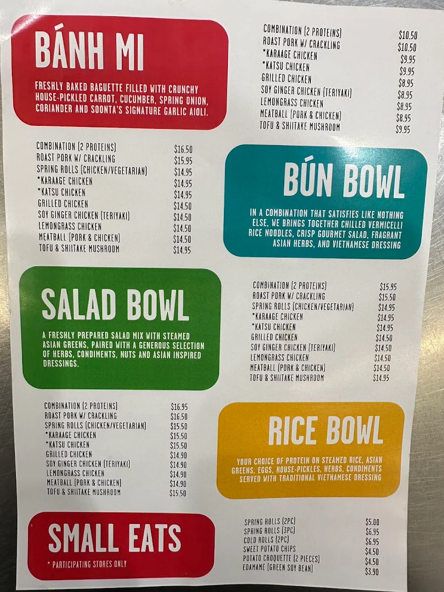 Menu, Soonta Kurralta Park