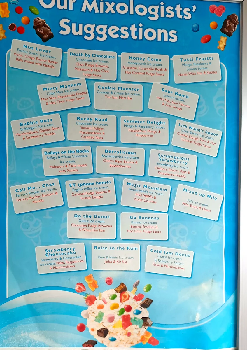 Menu, Cold Rock Ice Creamery Geelong
