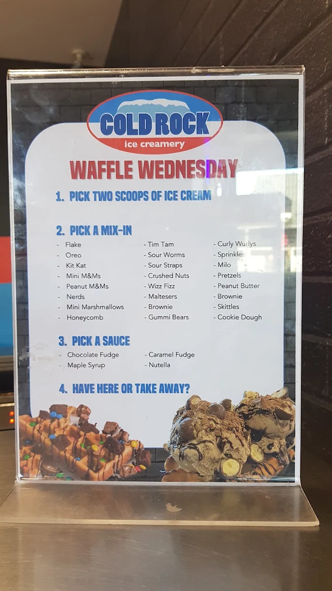 Menu, Cold Rock Ice Creamery Geelong