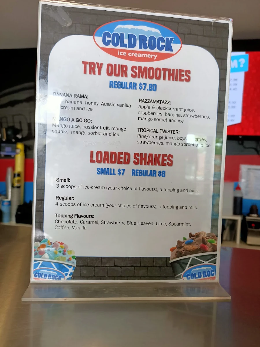 Menu, Cold Rock Ice Creamery Geelong
