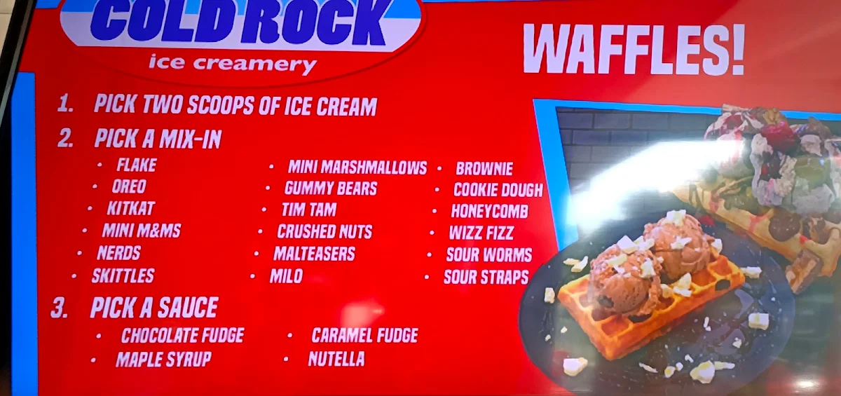 Menu, Cold Rock Ice Creamery Geelong