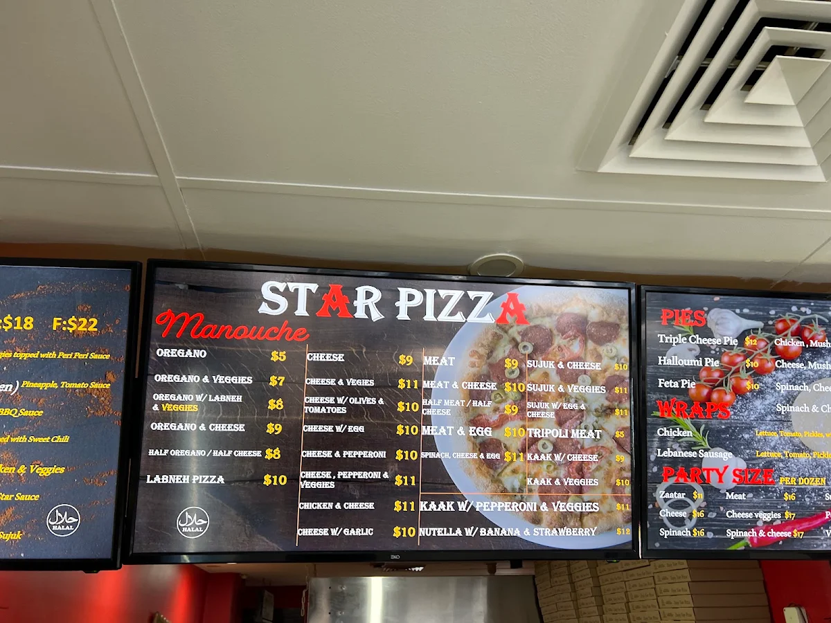 Menu, Star Pizza Bakery