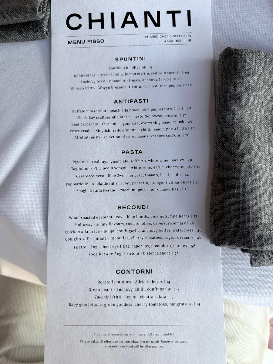 Menu, Chianti