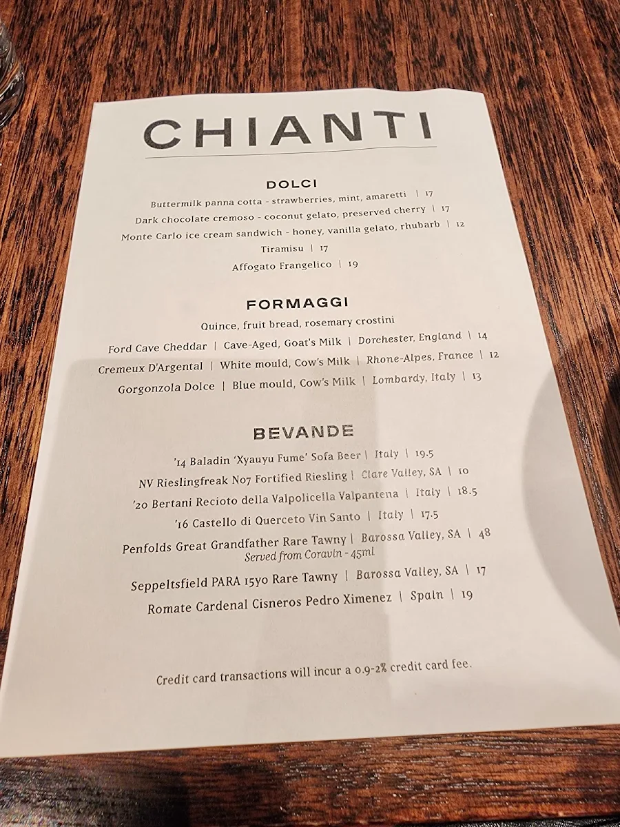 Menu, Chianti