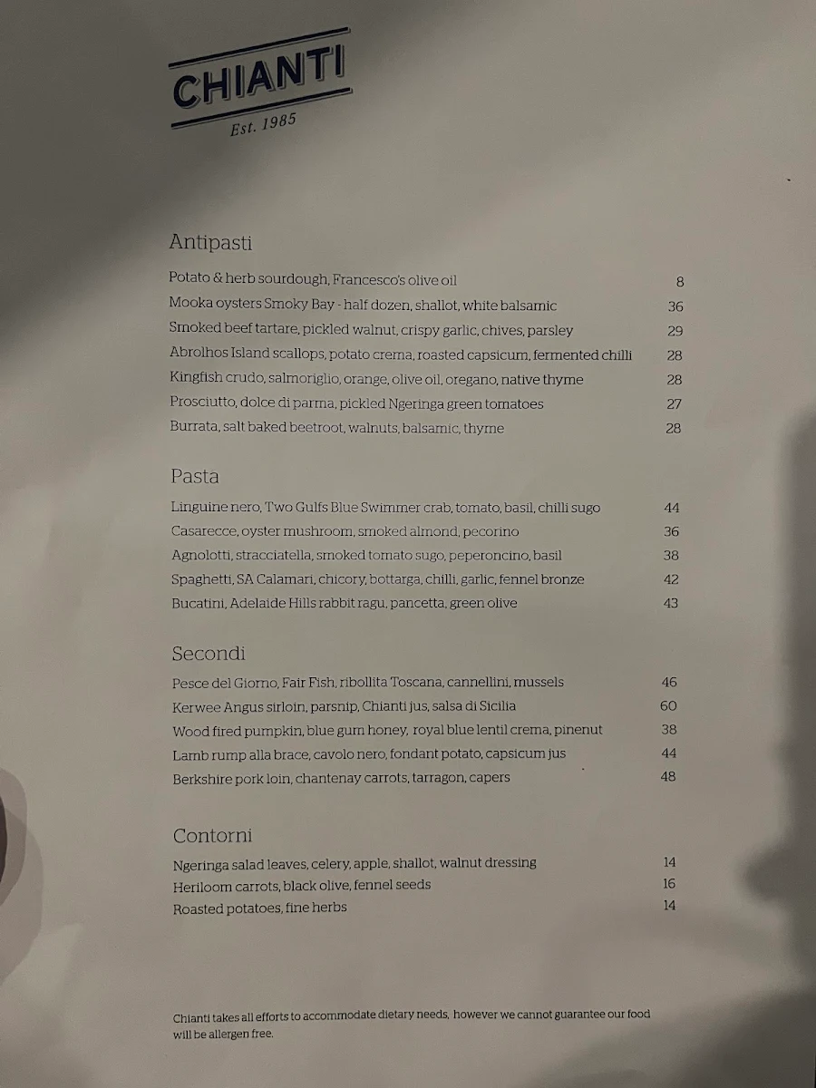 Menu, Chianti