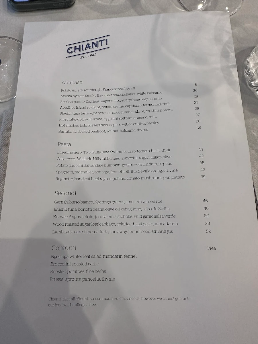 Menu, Chianti