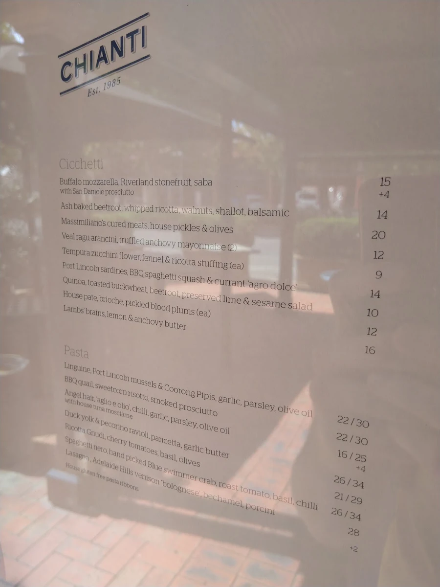 Menu, Chianti