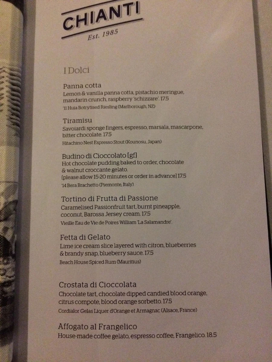 Menu, Chianti