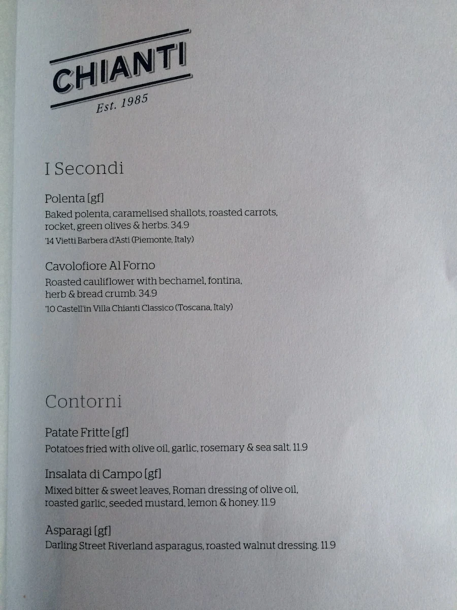 Menu, Chianti