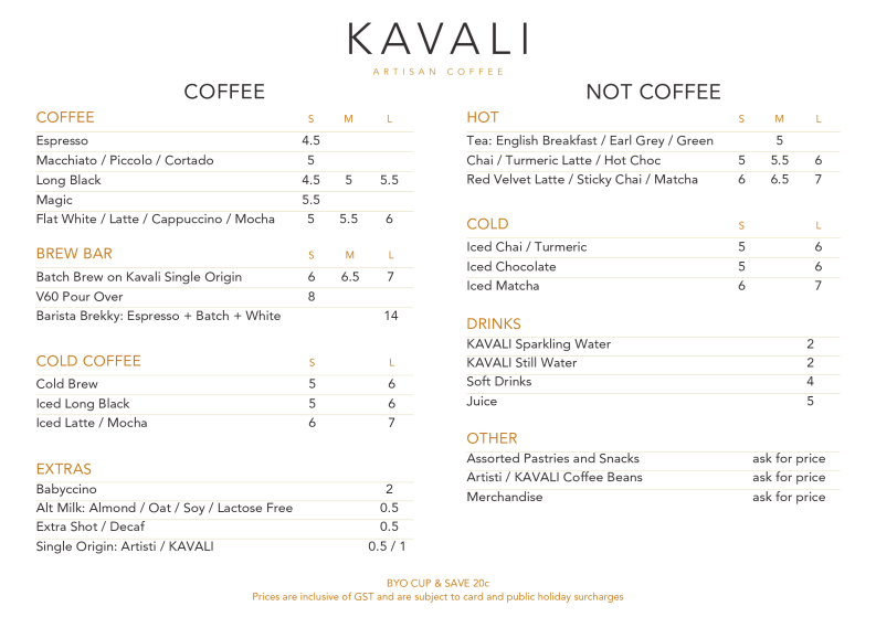 Menu, KAVALI