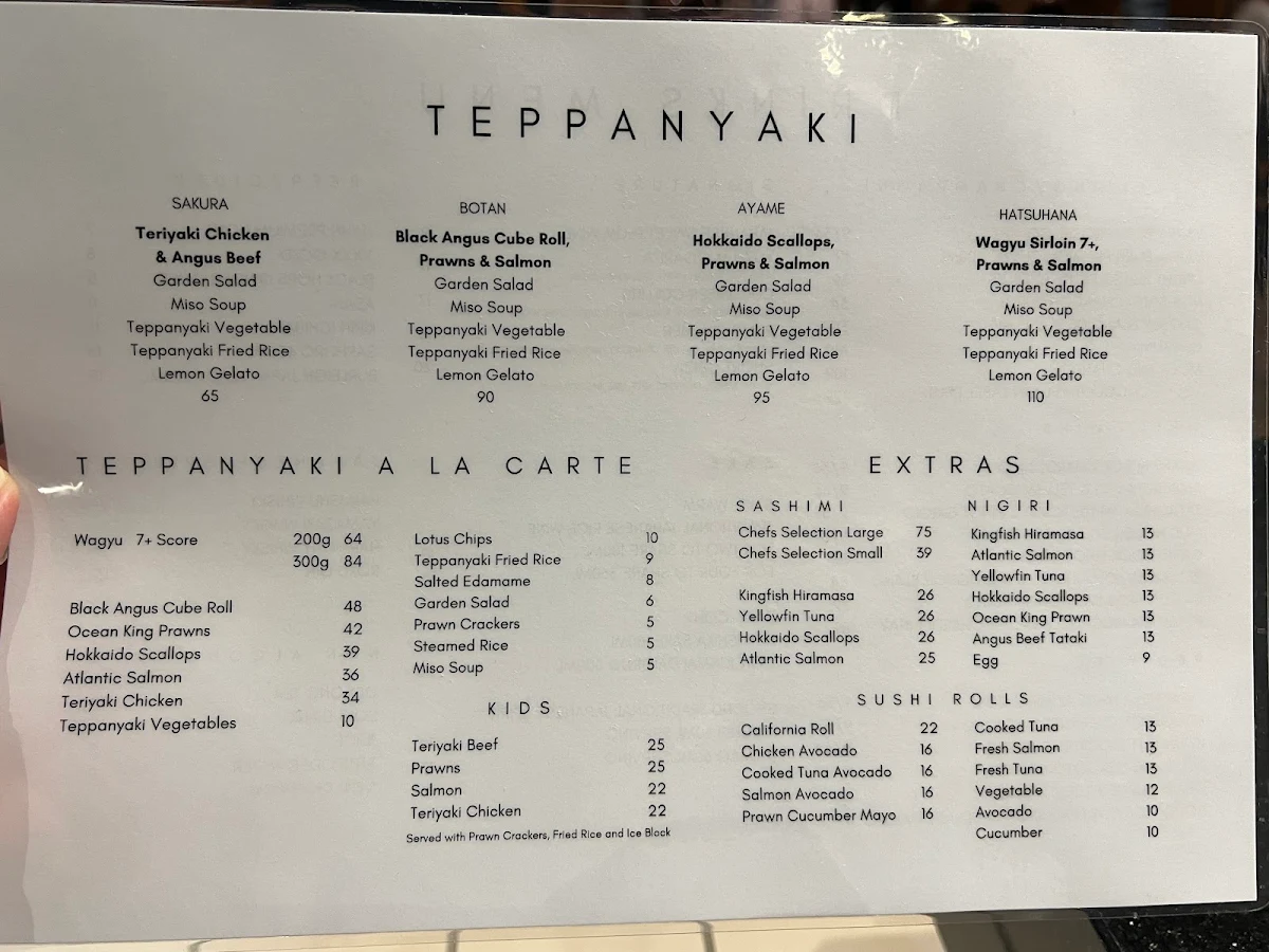 Menu, Hatsuhana Japanese Restaurant