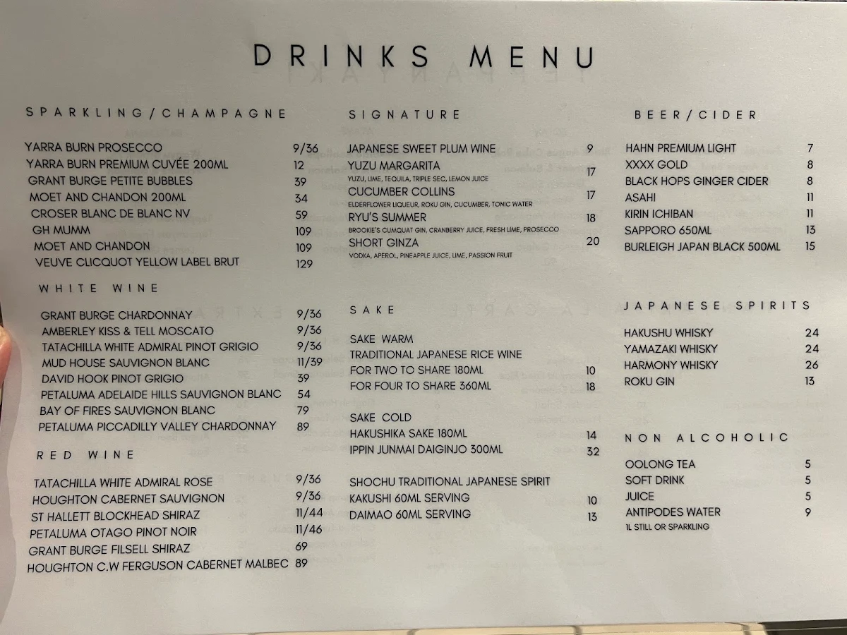 Menu, Hatsuhana Japanese Restaurant