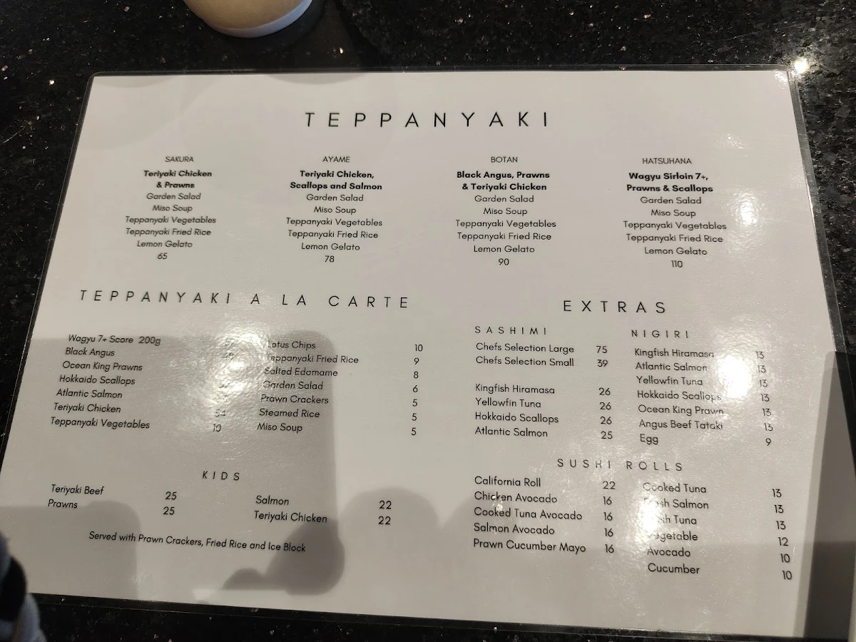 Menu, Hatsuhana Japanese Restaurant