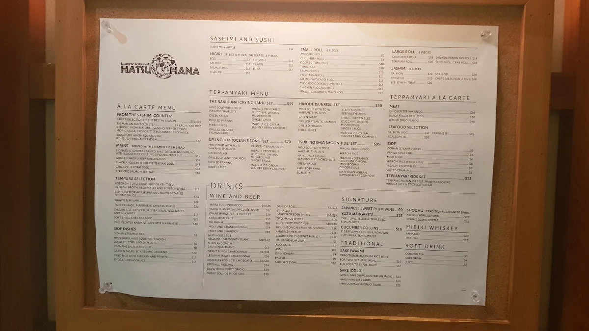 Menu, Hatsuhana Japanese Restaurant