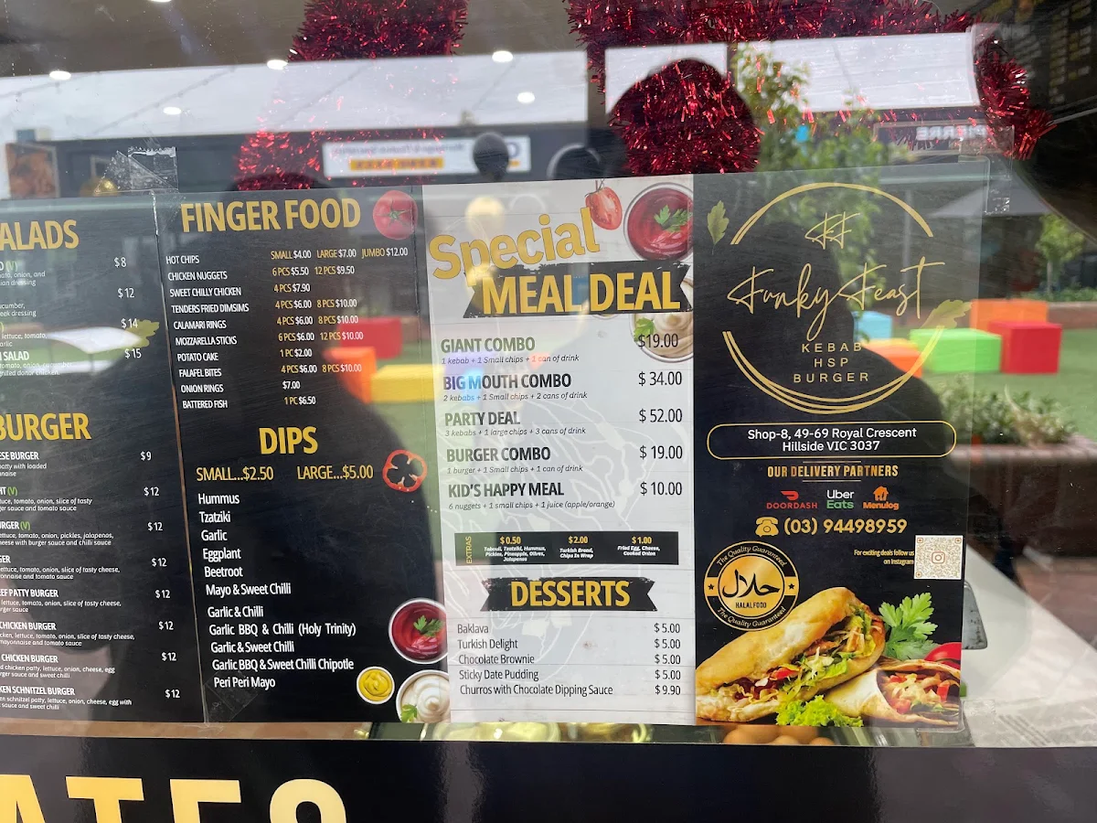 Menu, Funky Feast (24hrs) - Kebab HSP Burger & Greek Donuts