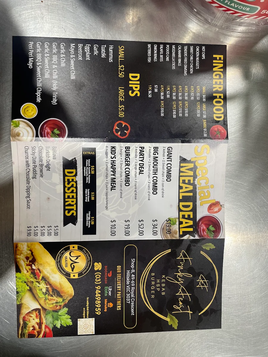 Menu, Funky Feast (24hrs) - Kebab HSP Burger & Greek Donuts