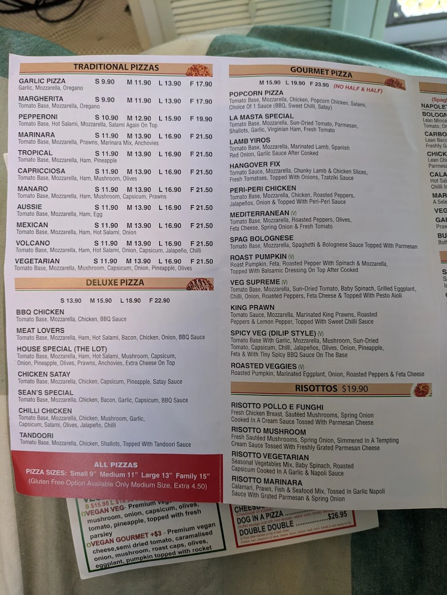 Menu, Kilmore Pizza House