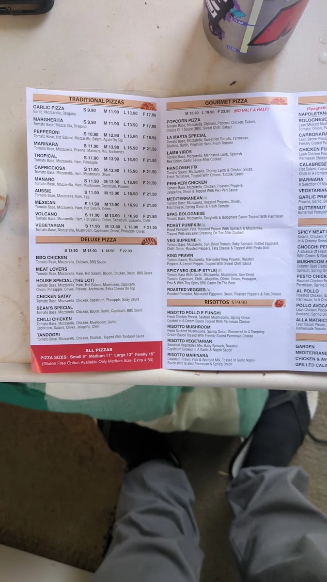 Menu, Kilmore Pizza House
