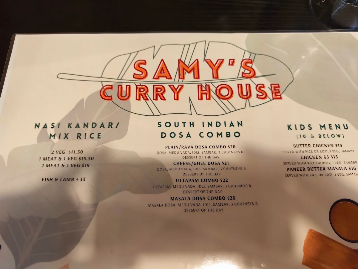 Menu, Samy’s Curry House