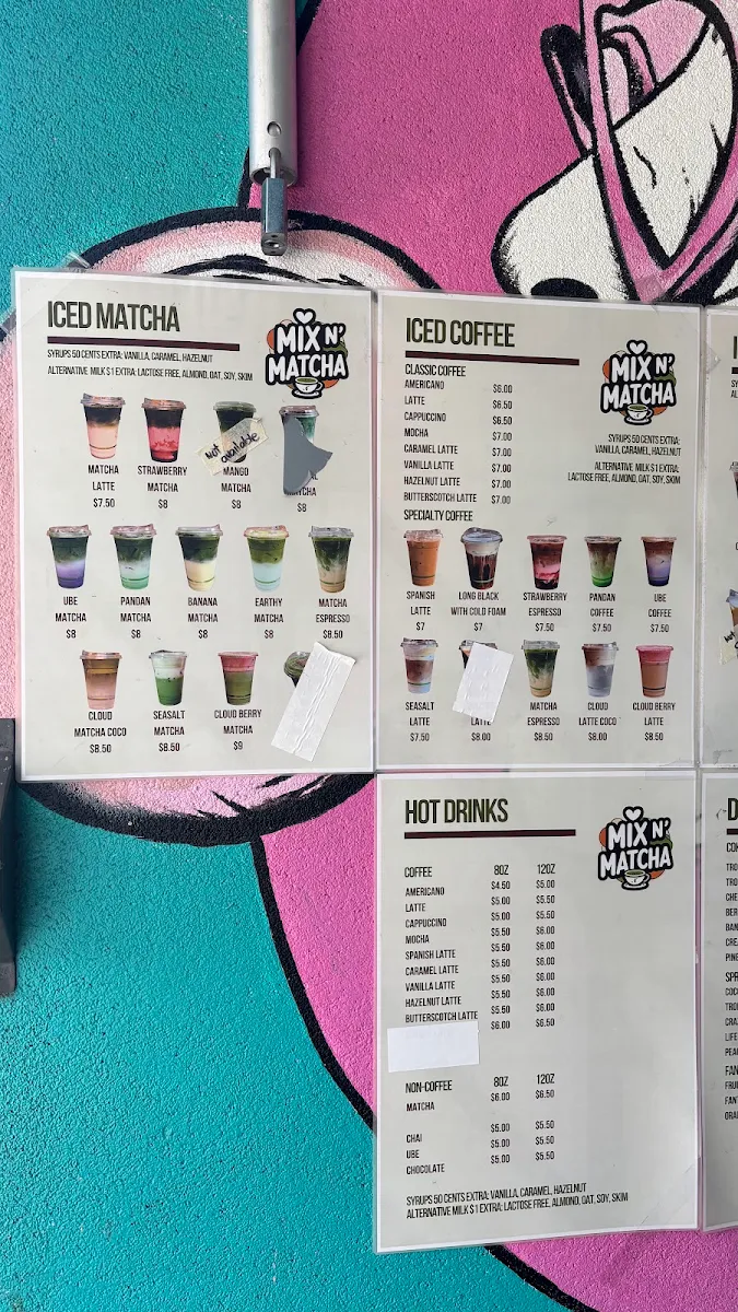 Menu, Mix N' Matcha and Mrs. Toastie