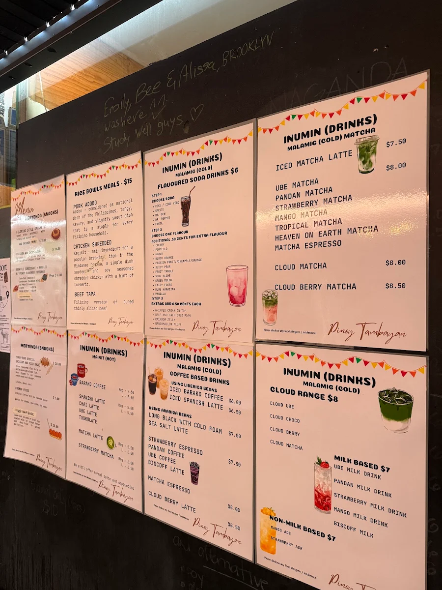 Menu, Mix N' Matcha and Mrs. Toastie