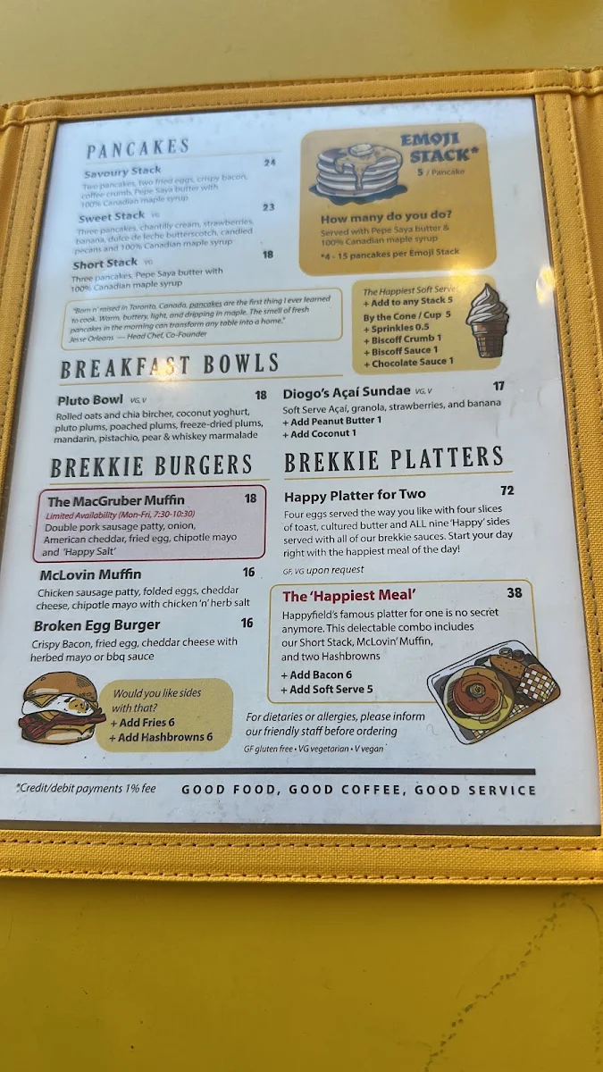 Menu, Happyfield