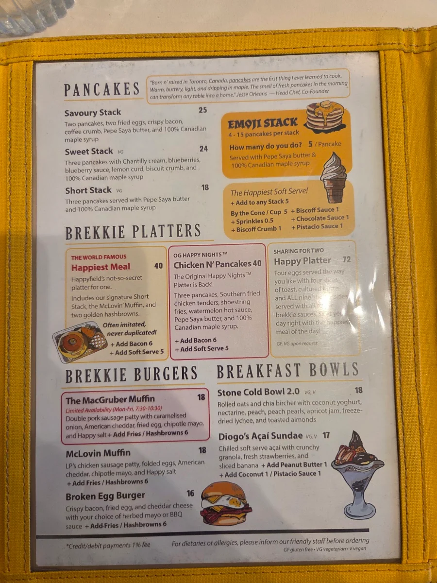 Menu, Happyfield