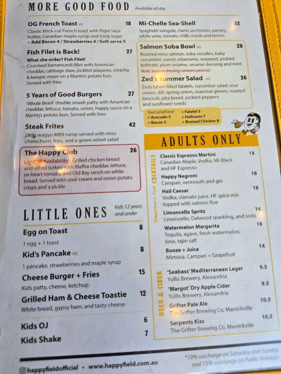 Menu, Happyfield
