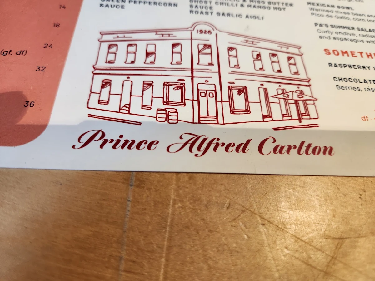 Menu, Prince Alfred Carlton