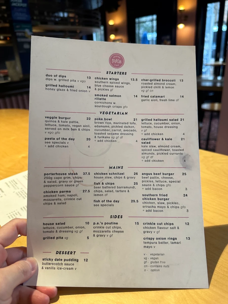 Menu, Prince Alfred Carlton