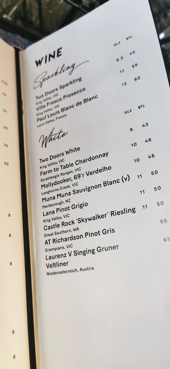 Menu, Prince Alfred Carlton