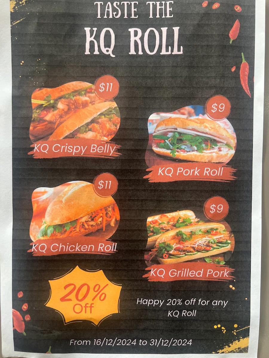 Menu, KQ Cafe