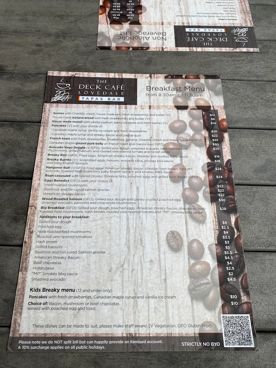 Menu, The Deck Cafe Lovedale