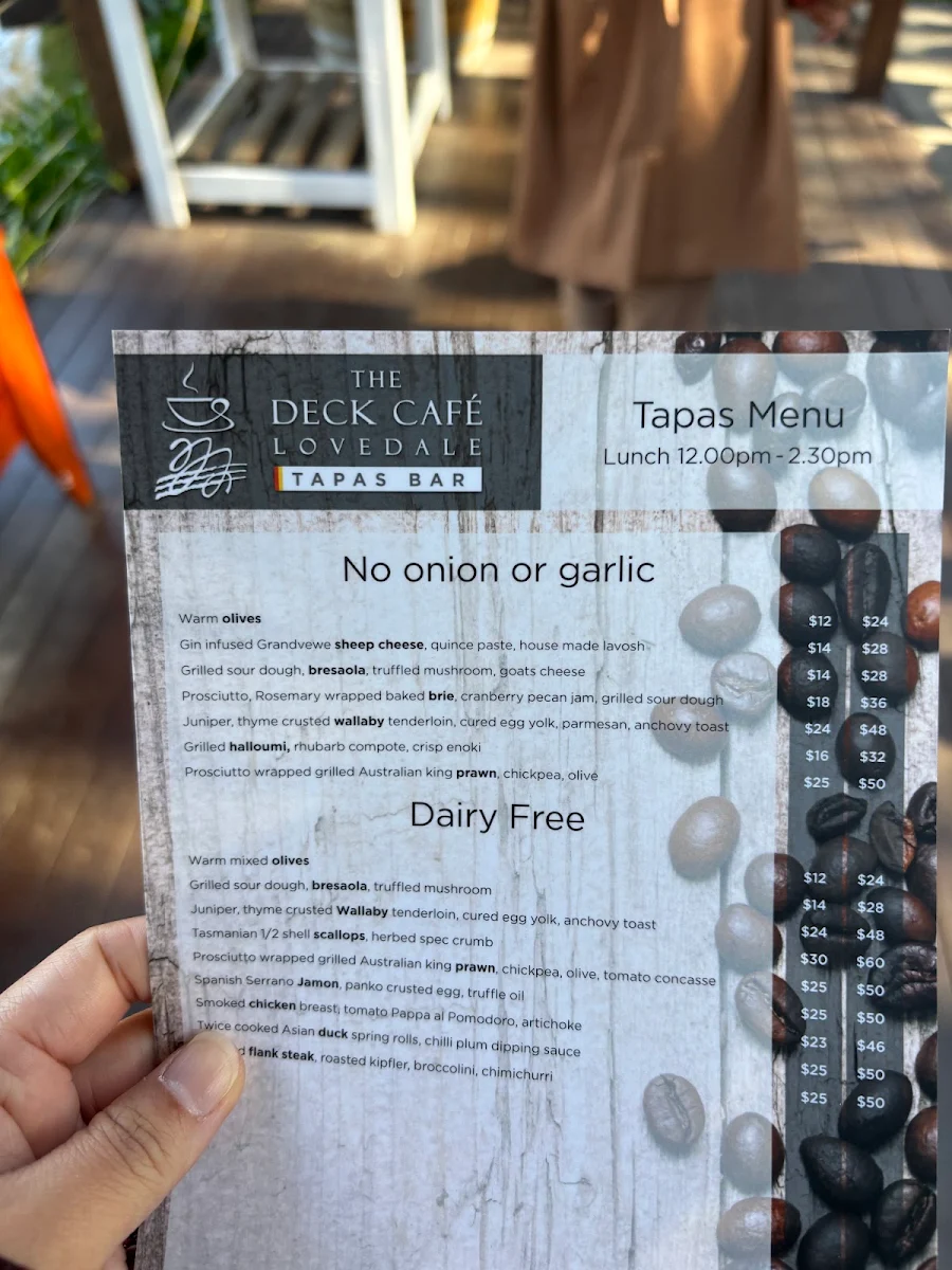 Menu, The Deck Cafe Lovedale