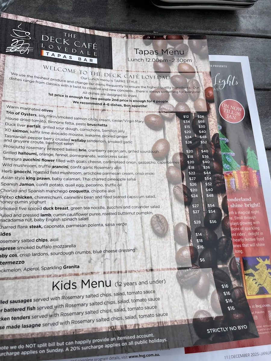 Menu, The Deck Cafe Lovedale