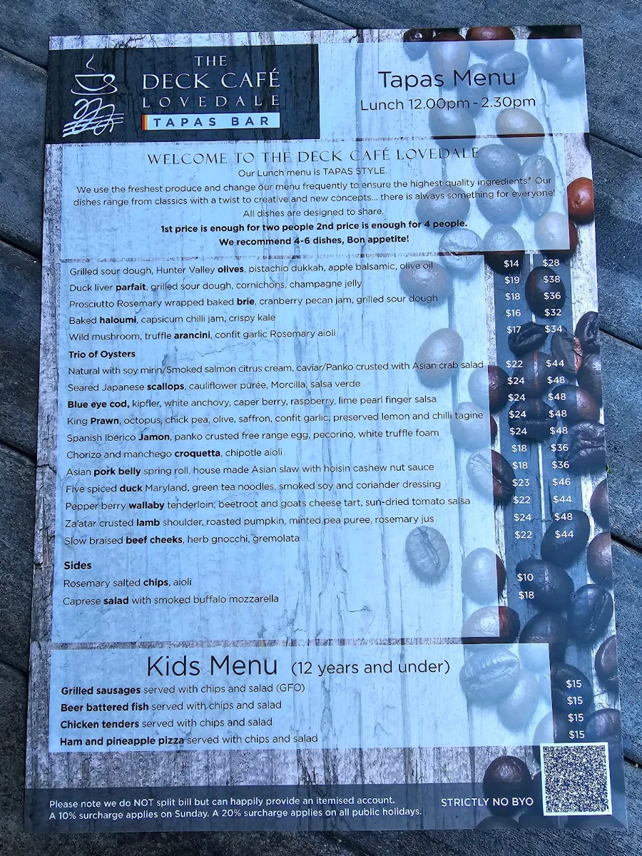 Menu, The Deck Cafe Lovedale