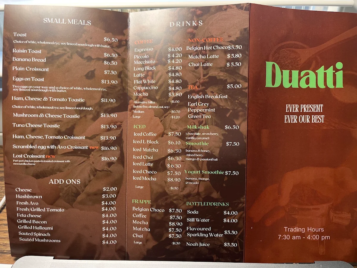 Menu, Duatti