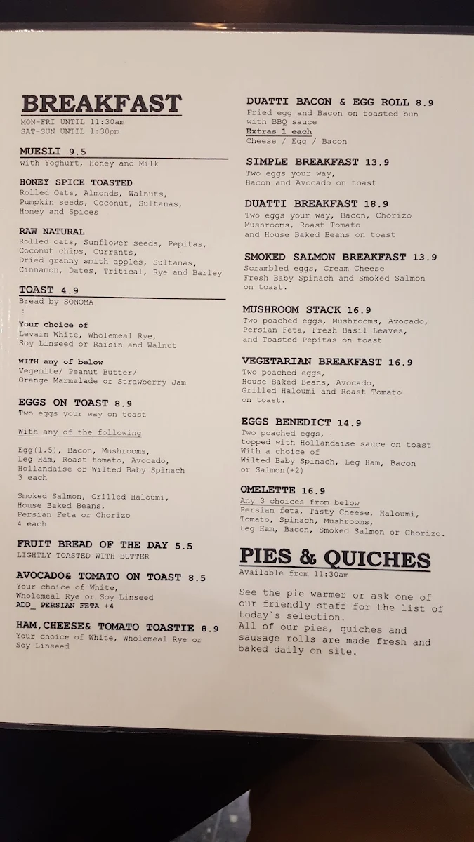 Menu, Duatti