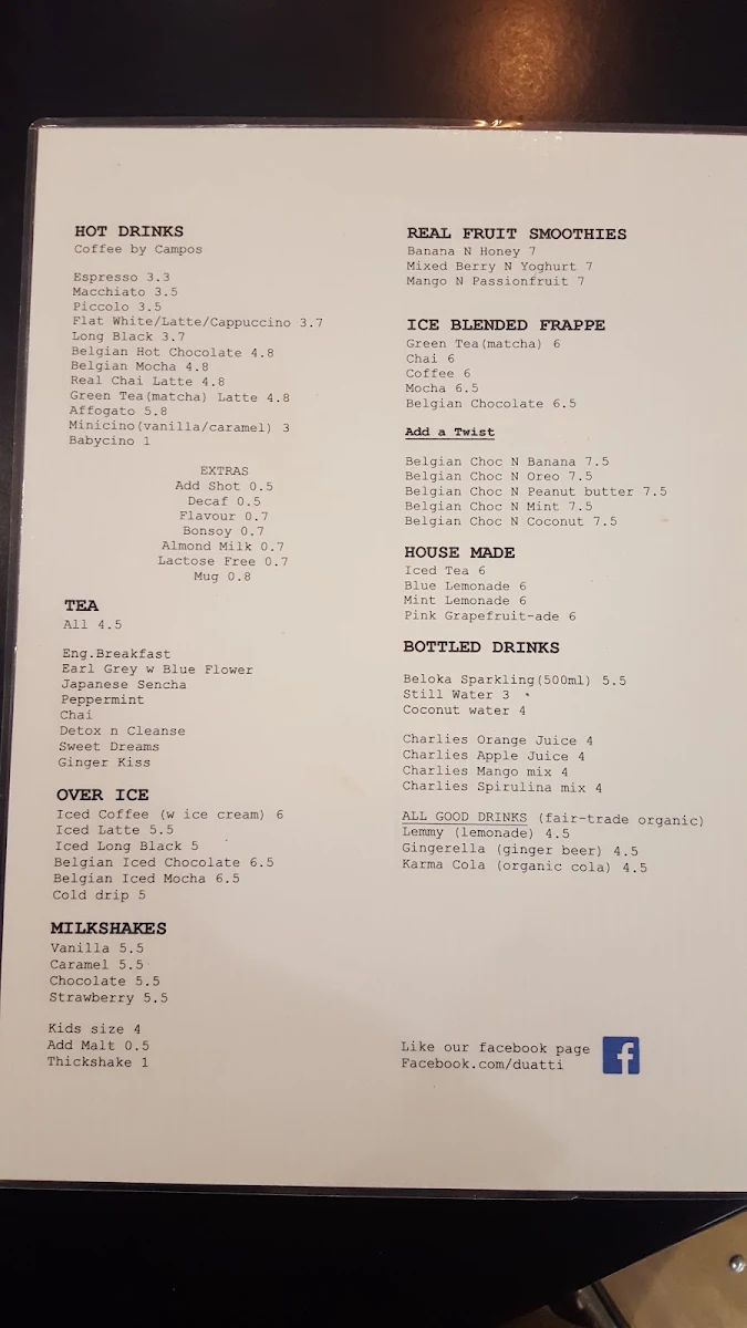 Menu, Duatti