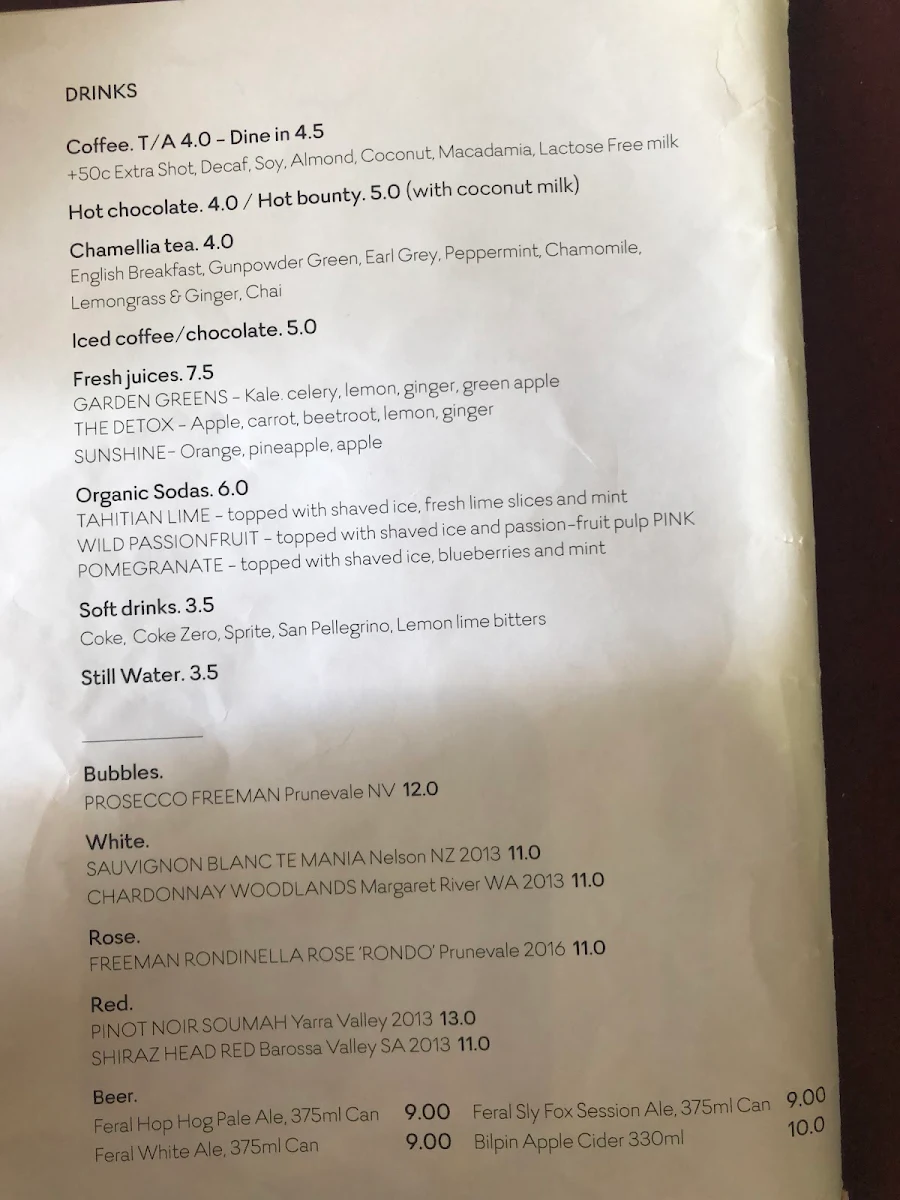 Menu, The Birdcage
