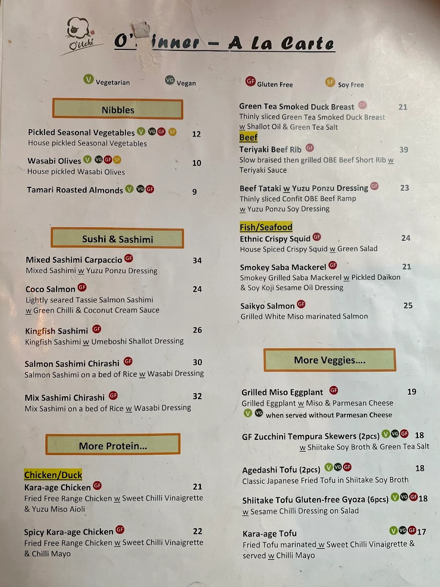Menu, UCHILOUNGE / O'Uchi