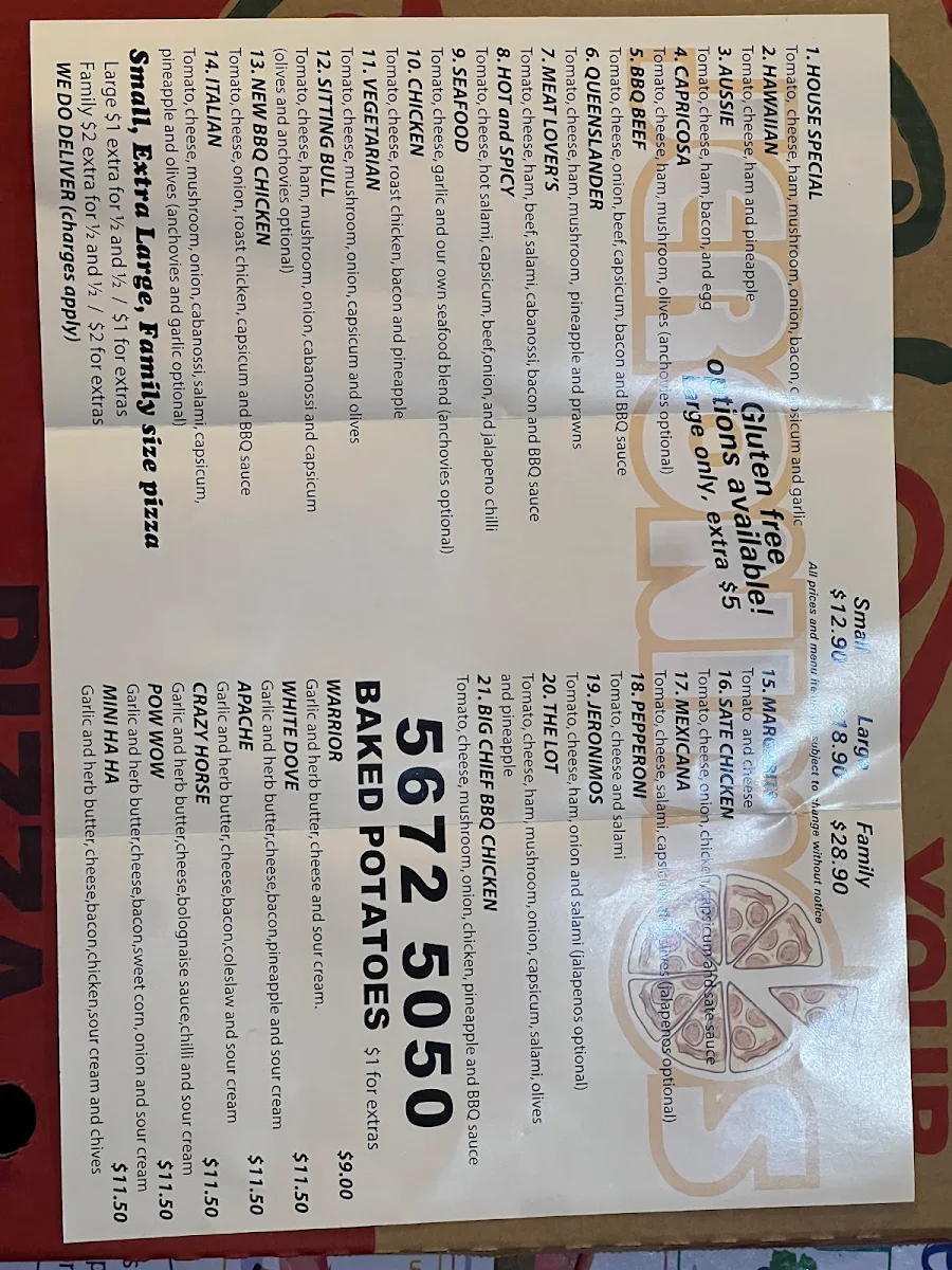 Menu, Jeronimos Pizza