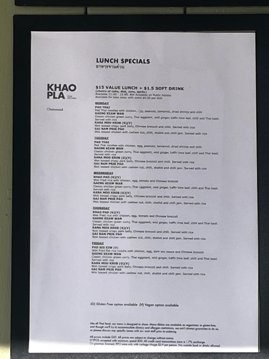 Menu, Khao Pla