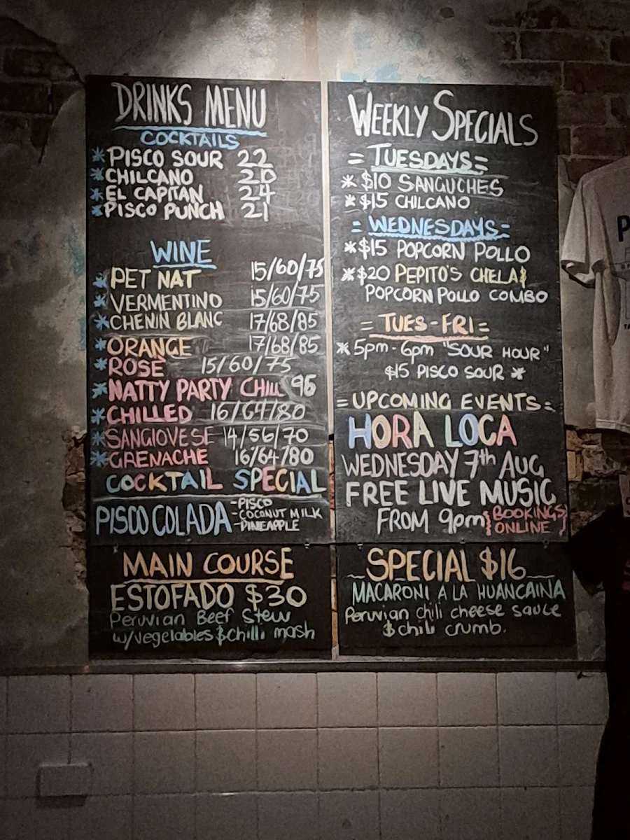 Menu, Pepito's Marrickville