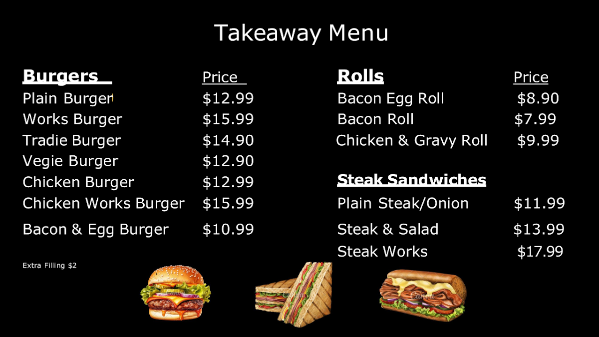 Menu, Westside Supermarket & Takeaway