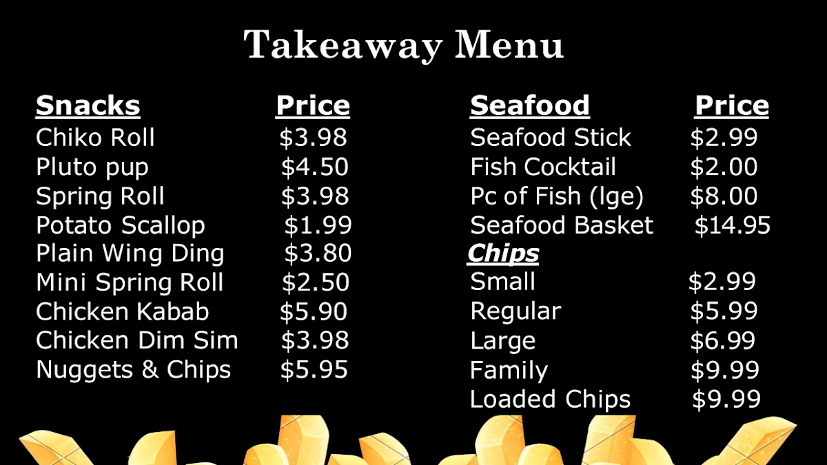 Menu, Westside Supermarket & Takeaway
