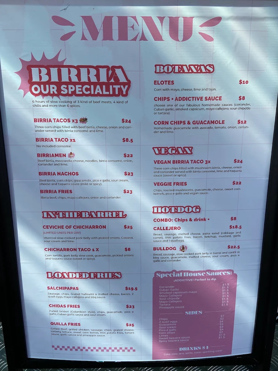 Menu, Agave Mexican Food Truck