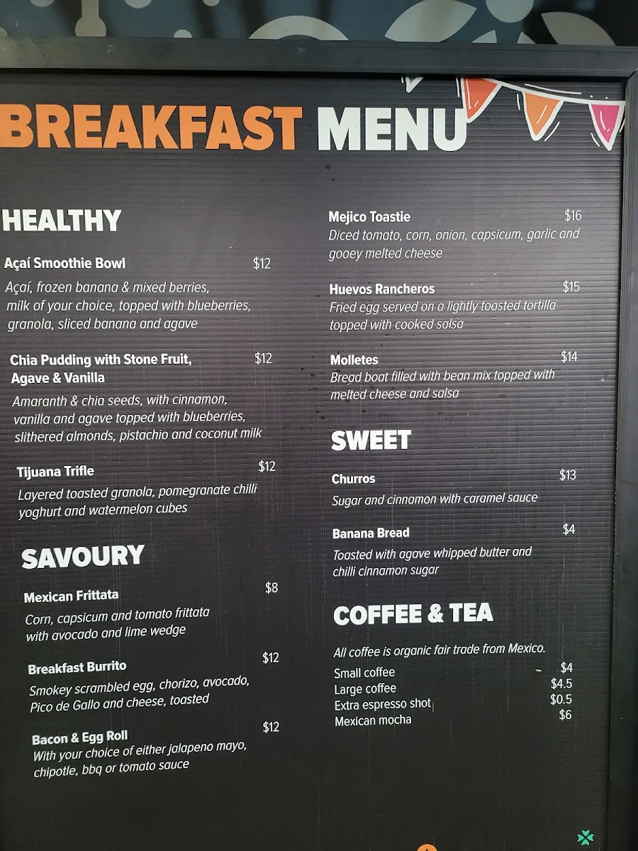Menu, Agave Mexican Food Truck