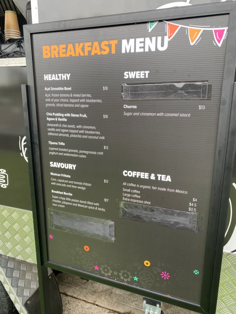 Menu, Agave Mexican Food Truck
